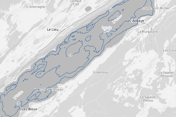 Bathymétrie des autres lacs : isobathes