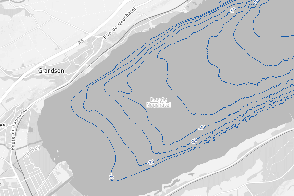 Bathymétrie des autres lacs : isobathes